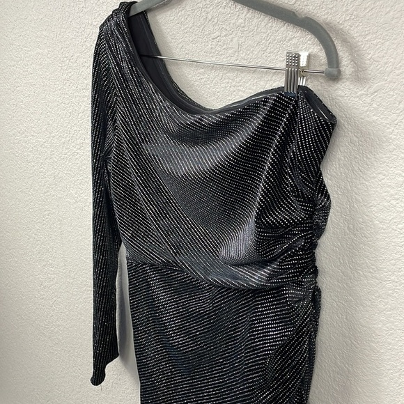 New All Saints Ezra Sparkle Dress One Shoulder Side Ruched Party Cocktail Sz 10 - Picture 7 of 17